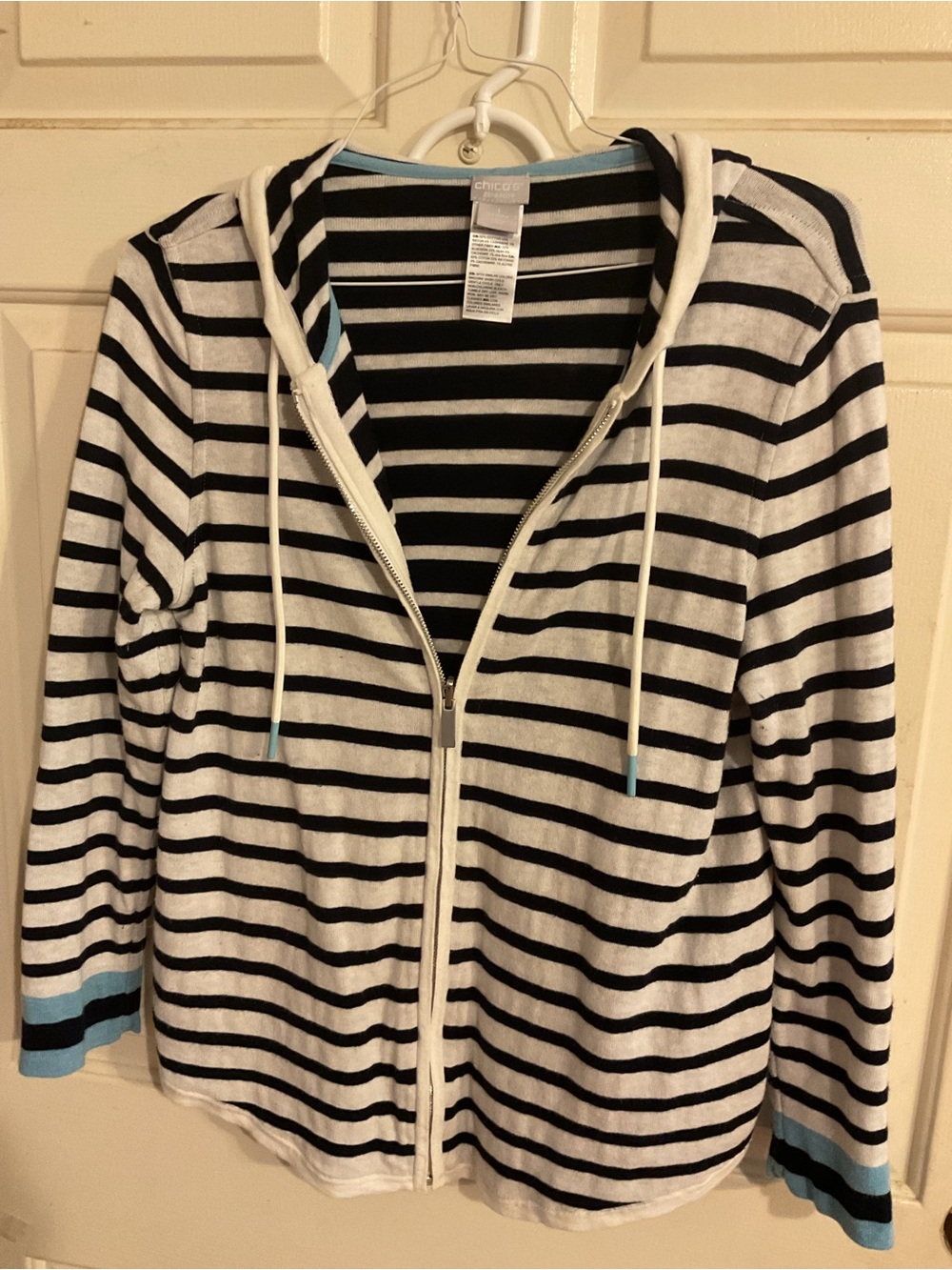 Chico's Zenergy Black & White Full Zip Hoodie Cotton&Cashmere Sz.1